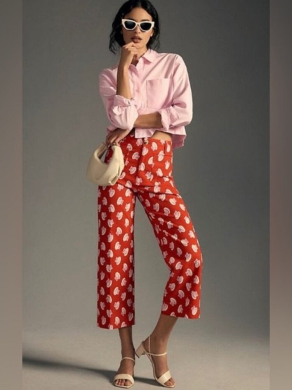 Maeve Colette Seashell Pants Red Wide Leg High Rise Crop Anthropologie 32